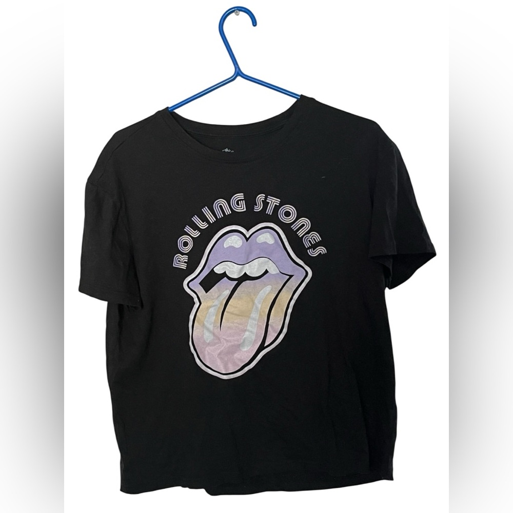 Rolling Stones Black Short Sleeve Tee with Iconic Logo